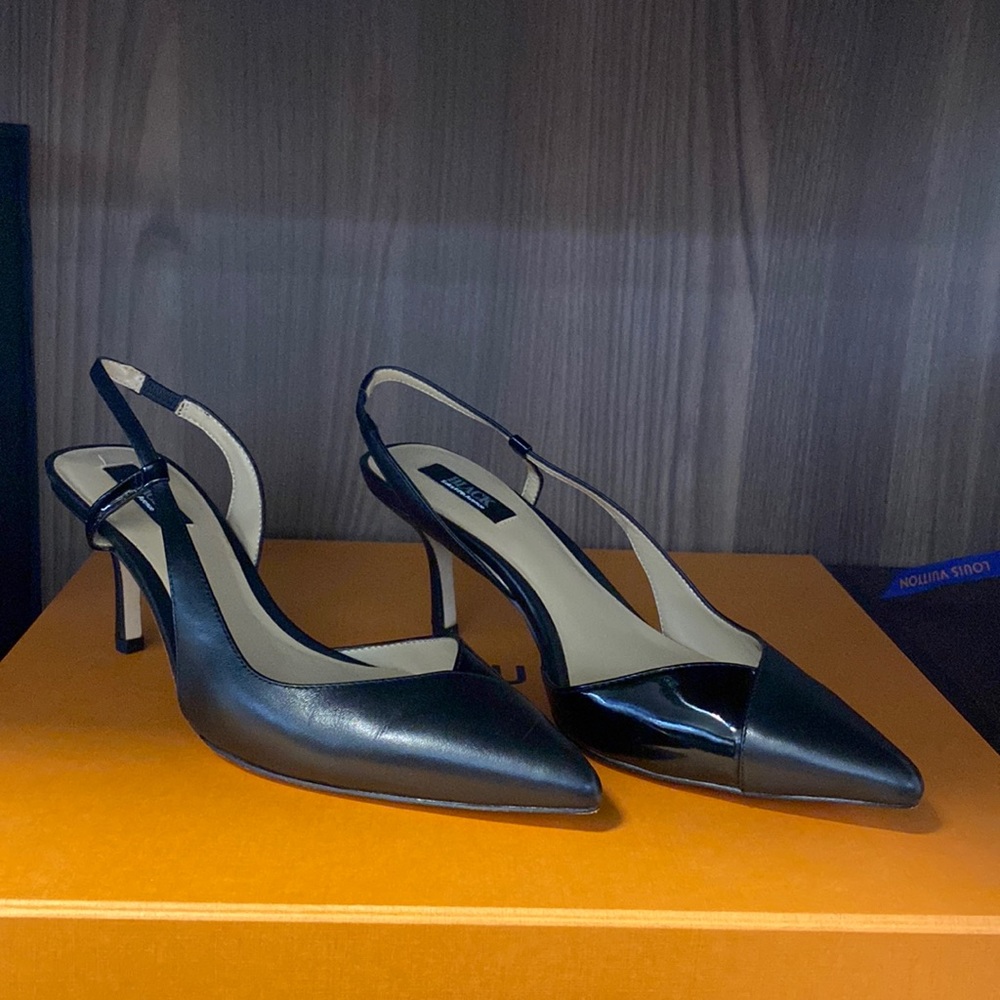Black Maura Patent/ Napa leather Saks Fifth Ave Brand New low Heels